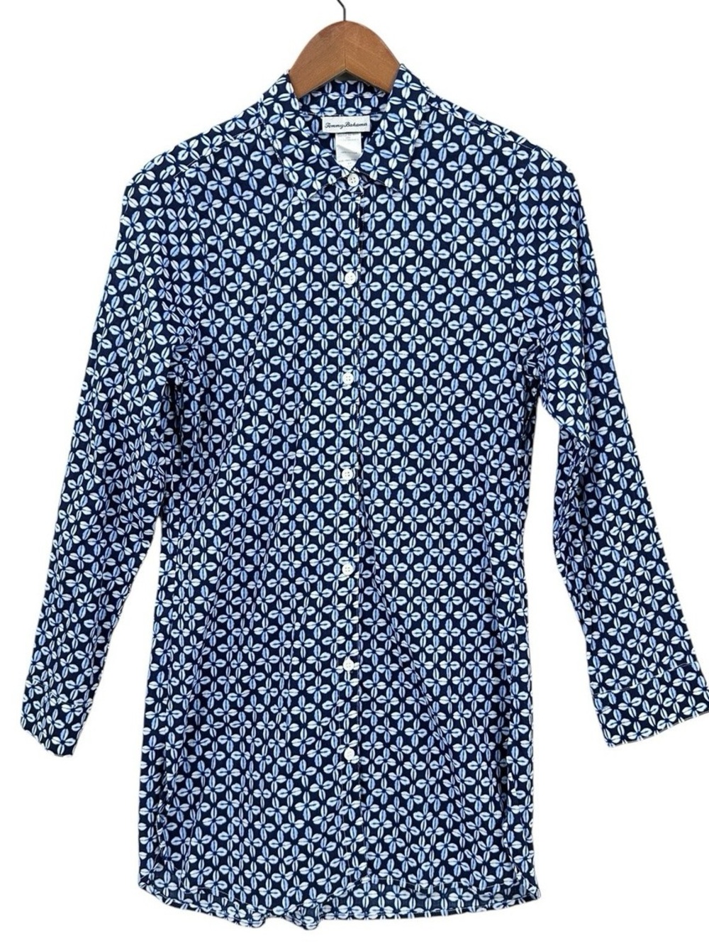 Tommy Bahama Shirt Dress XL White Blue Tie Dye Batik Long Sleeve NWT